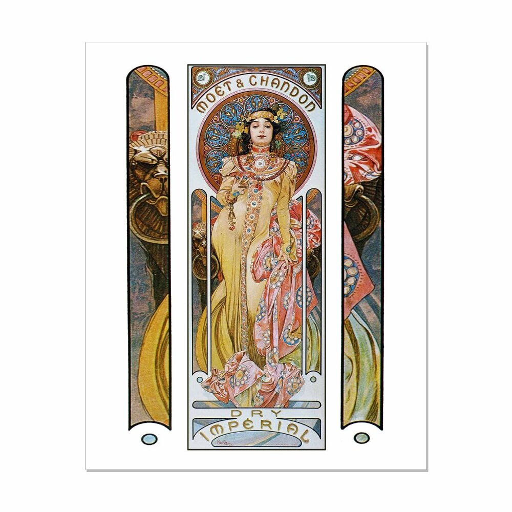 Art Nouveau: Alphonse Mucha Art Print 8"by10" MOET & CHANDON Boho Fashion & Wine